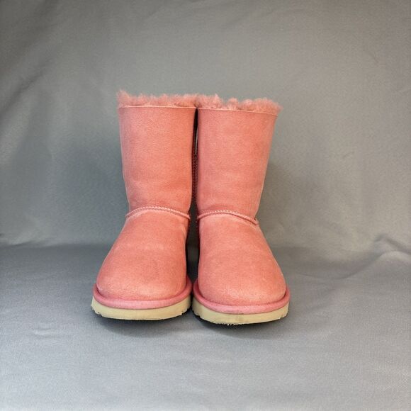 Womens UGG Boots Bailey Bow Pink LNT Sz 6 Suede Wool Coquette Festival Sold Out! - Picture 2 of 14